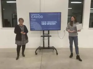 Cavod Performing Arts' founder Connie Dienner giving a PowerPoint presentation on the new Manheim, PA location for Cavod.