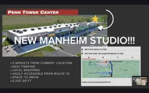 A map view and exterior view of Cavod Performing Arts' Manheim, PA location.