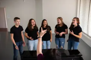 Cavod Vocal Technique and Harmony 2 students rehearsing at Cavod Performing Arts.
