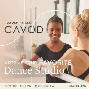 A poster for Cavod Performing Arts asking for people's consideration when voting for favorite dance studio.
