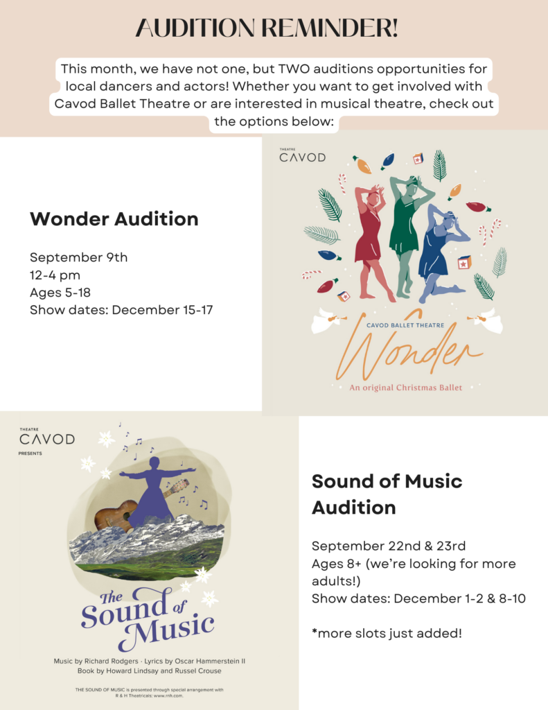 September audition information for two upcoming musicals at Cavod Performing Arts.