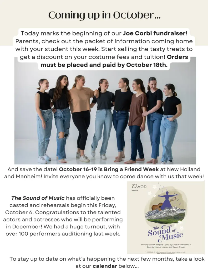 A promotional image for Cavod Performing Art's new Joe Corbi Fundraiser and their upcoming production of "The Sound of Music".