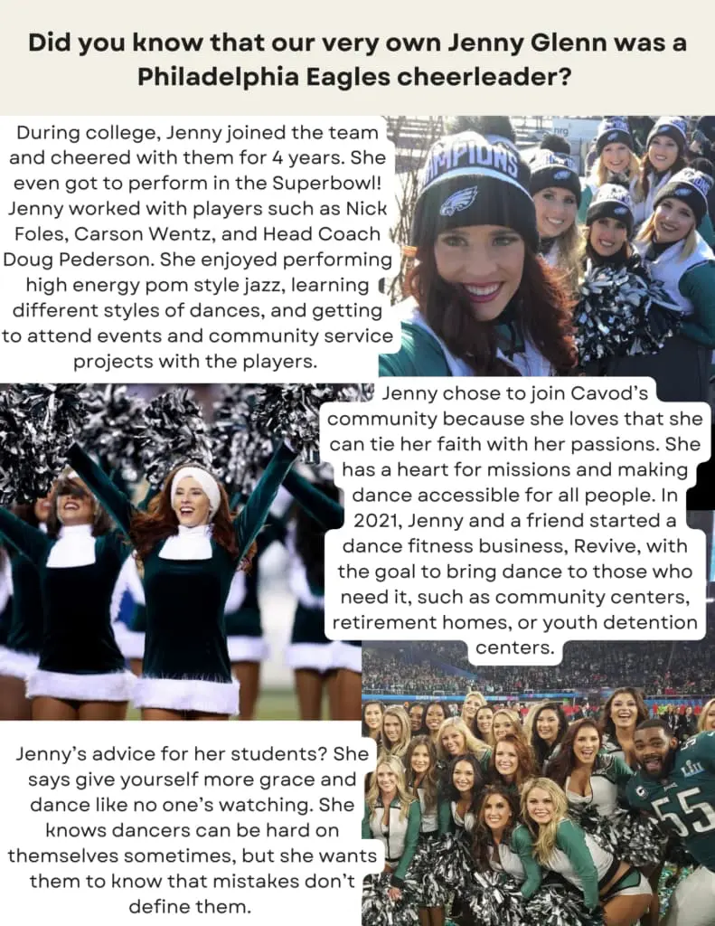 Cavod dance teacher Jenny Glenn back when she was a cheerleader for the Philadelphia Eagles. 