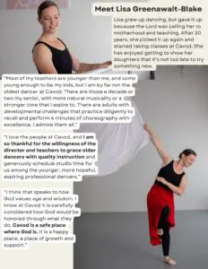 Lisa Greenawalt-Blake taking an adult class at Cavod Performing Arts