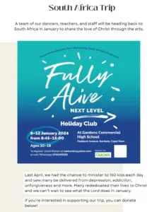 Poster for South Africa Trip donations page | Cavod Performing Arts