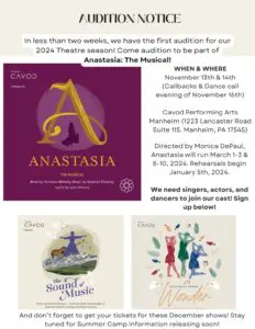 Poster for Cavod Theatre fall 2023 auditions 