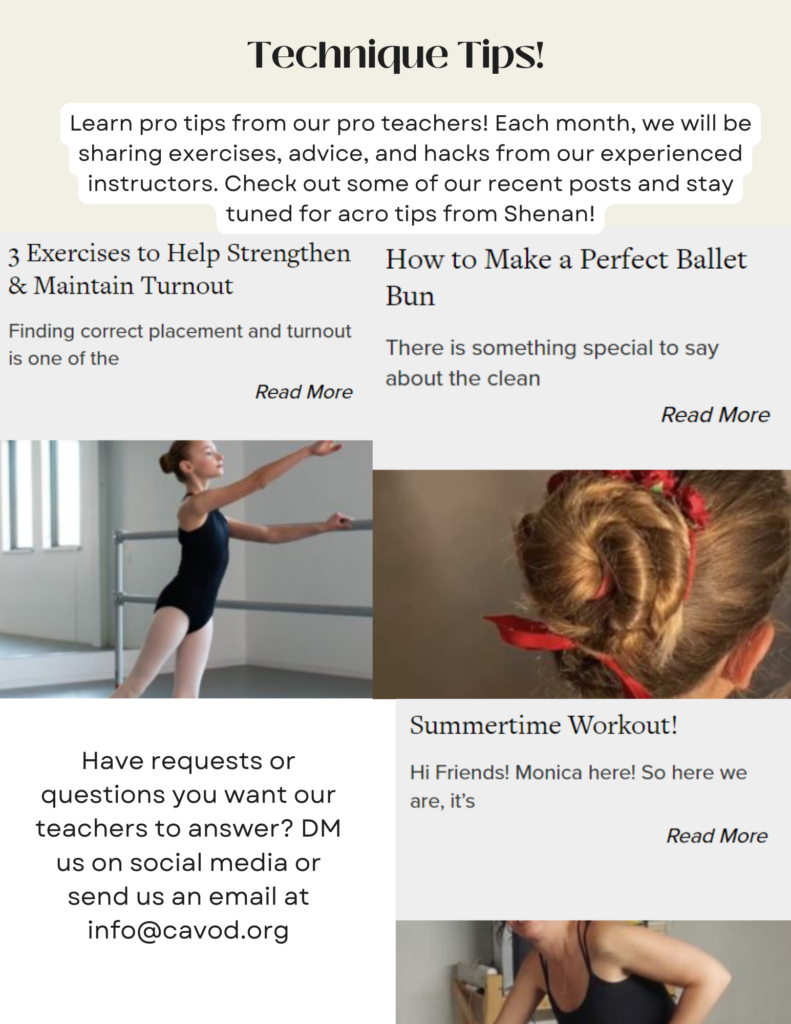 AA collage of ballet dancers from Cavod Performing Arts highlighting technique tips