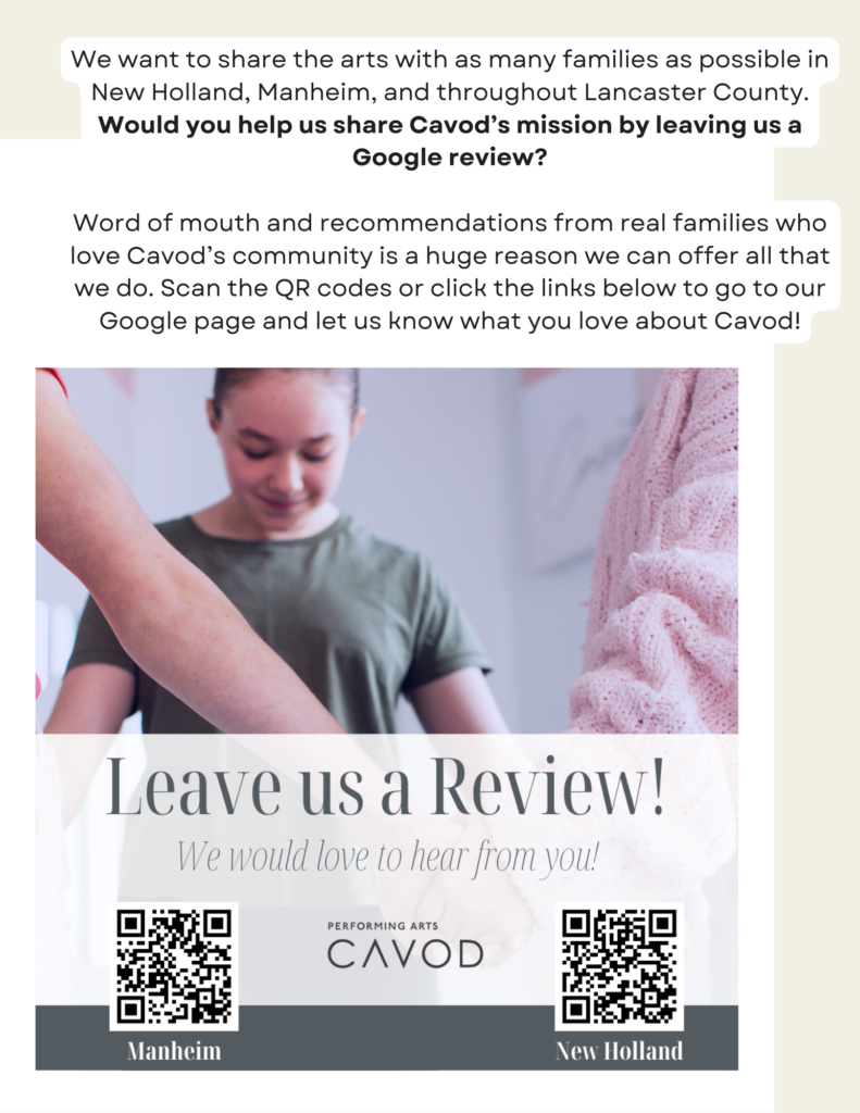 A graphic asking people to leave a Google review for Cavod