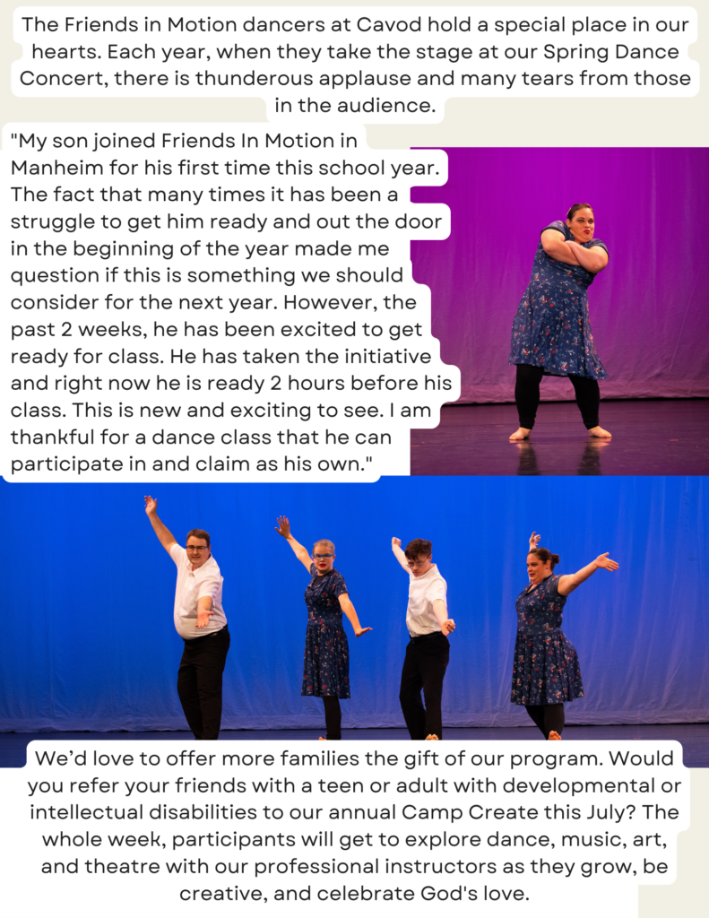 Dancers from Cavod Performing Arts' Friends in Motion program at their Manheim, PA Location