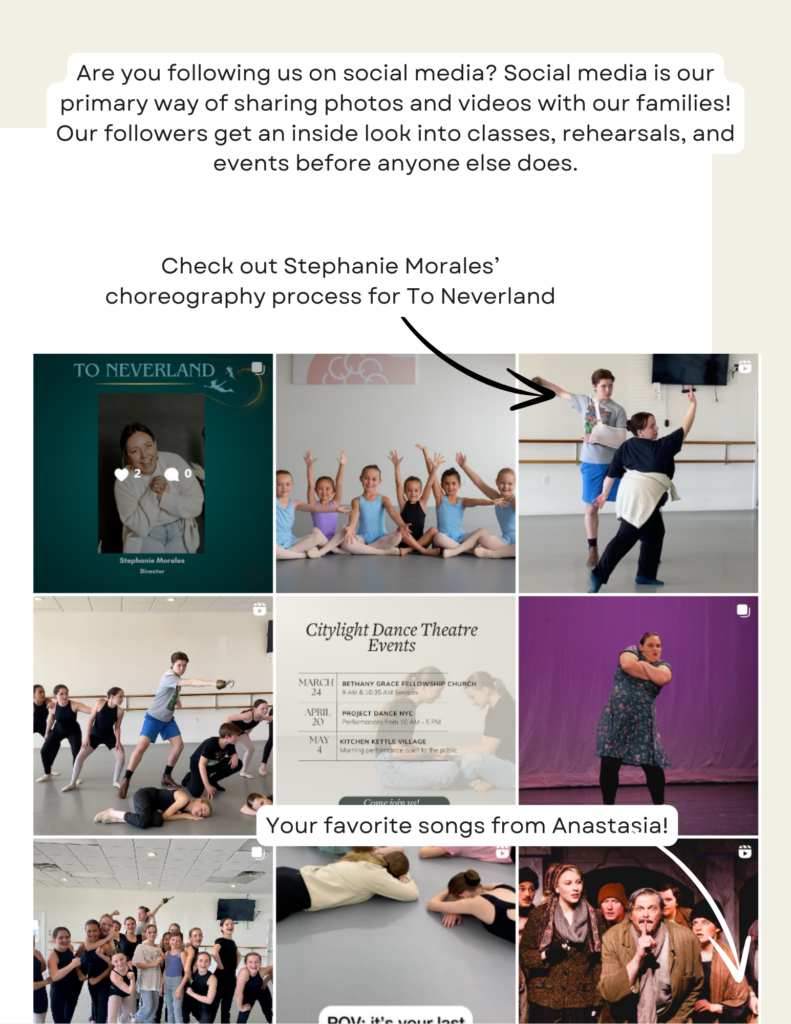 A collection of social media posts posted by Cavod Performing Arts highlighting recent Dance Theatre events