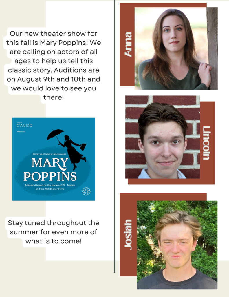 An audition poster for Cavod Performing Arts' Fall 2024 production of Mary Poppins