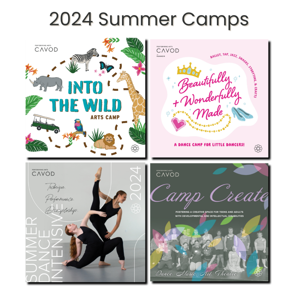 A flyer showing all of Cavod's 2024 Summer Camp programs