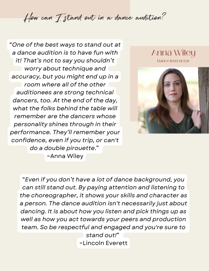Anna Wiley, a dance instructor from Cavod, giving tips on how to stand out in a dance audition
