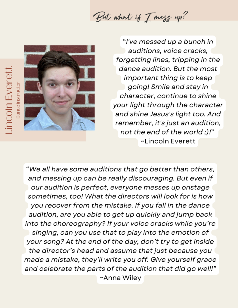 A Cavod staff member going over how to get over failure and succeed in an audition.