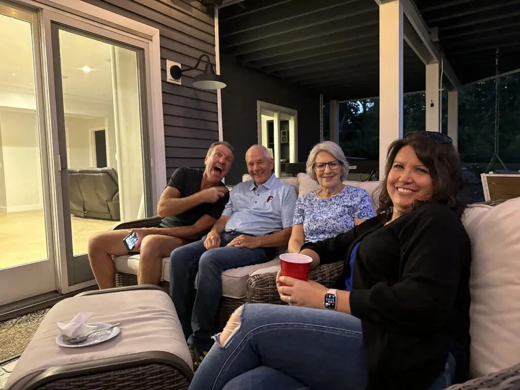 Family sharing stories and enjoying a weekend away in Indiana.