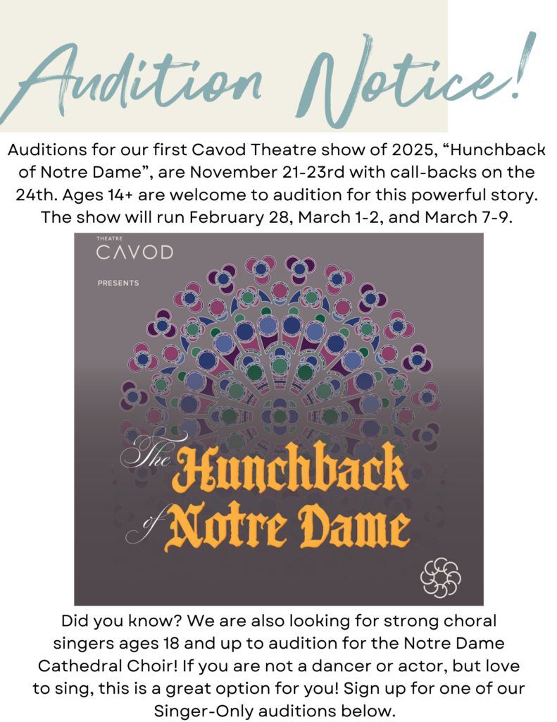 An Audition Notice for 2025 performances at Cavod Theatre in Lancaster, PA