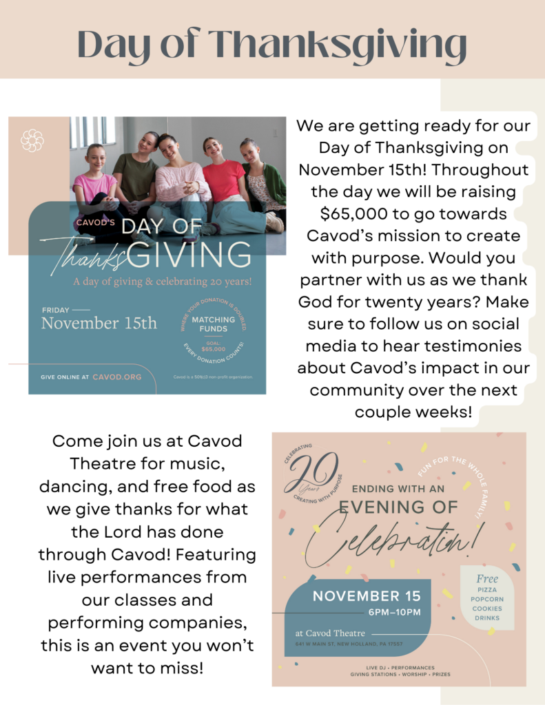 Cavod Theatre Day of Thanksgiving November 15, 2024