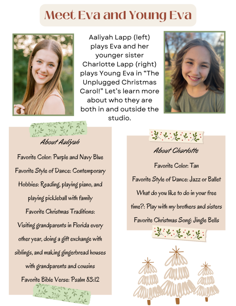 Aaliyah Lapp and Charlotte Lapp appear in "The Unplugged Christmas Carroll" at Cavod Theatre in Lancaster, PA